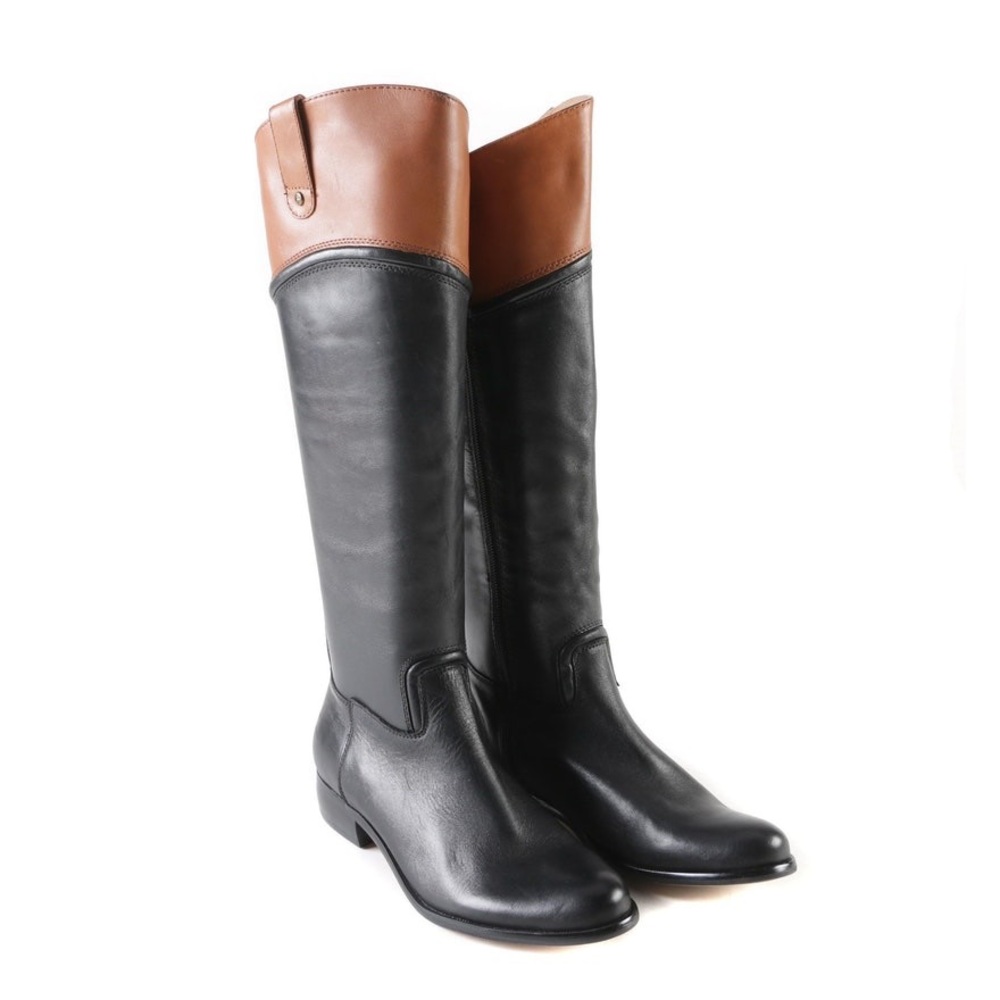 Leather Two Tone Cognac Riding Boots